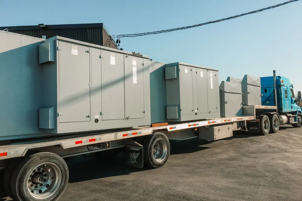 Mechanical equipment being positioned for installation.